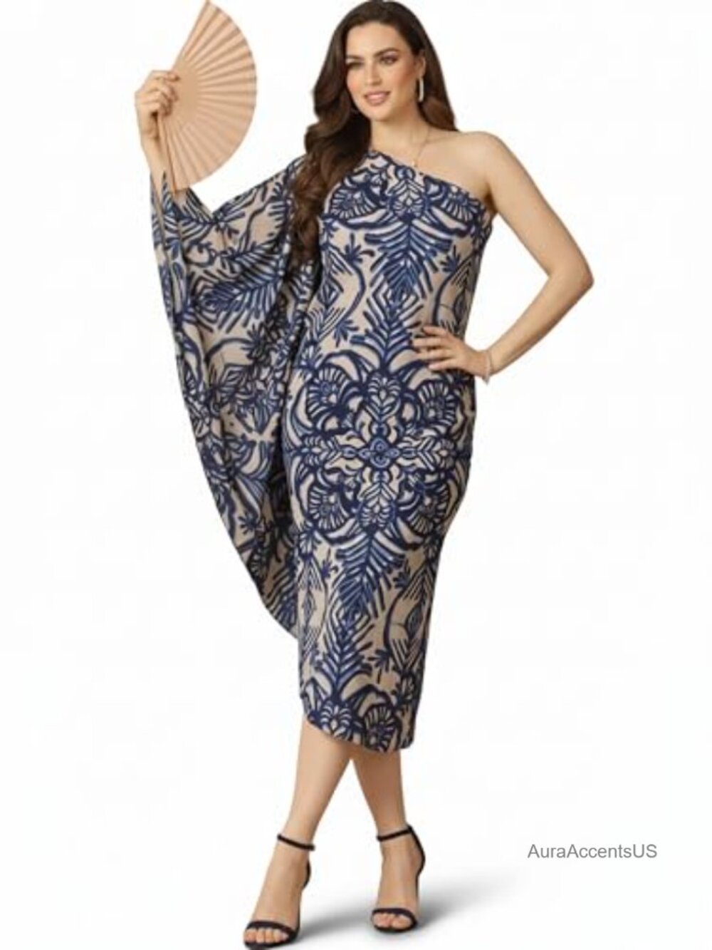 One Shoulder Asymmetric Printed Maxi Dress Loose Fit Plus Size